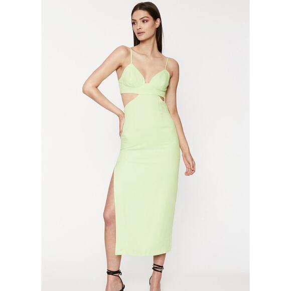 BARDOT Women's Cut Out Slit Midi Dress US 12 Lime Green V Neck NWT - Picture 1 of 16
